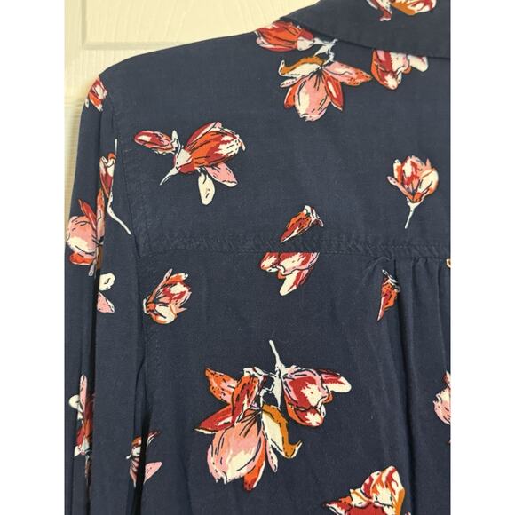 Caffe Marrahesh Blue Button Up With Pink/Red Floral Print, Rayon, Large - Picture 3 of 6